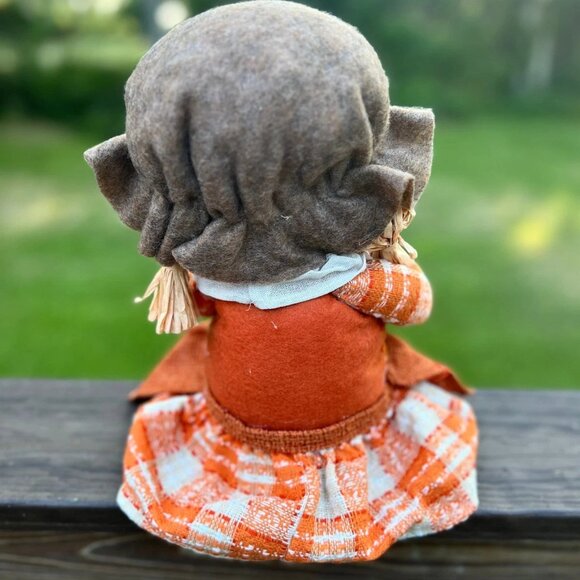 Plaid Apron Girl Scarecrow Shelf Sitter Fall Decor Thanksgiving Decoration Gift - Picture 4 of 4